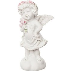 Статуэтка Ангел девочка с цветами белый 12x7 cм Без бренда