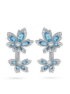 David Morris серьги Palm Double Flower Aquamarine из белого золота с аквамаринами
