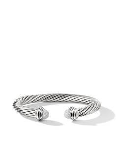 David Yurman серебряный браслет-кафф Cable с бриллиантами