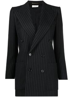 Saint Laurent двубортный блейзер в тонкую полоску