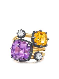 FRED LEIGHTON "кольцо Collet из желтого золота и серебра с аметистом, цитрином и бриллиантами"