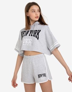 Серые спортивные шорты с принтом NEW YORK Gloria Jeans