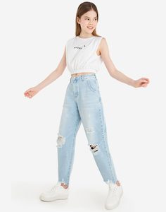 Джинсы Slouchy с дырками для девочки Gloria Jeans