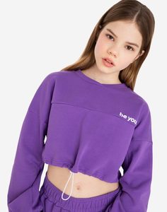 Фиолетовый укороченный свитшот для девочки Gloria Jeans