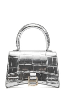 Серебристая кожаная сумка Hourglass Mini Balenciaga