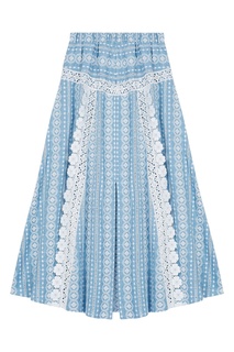 Голубая юбка с белой вышивкой Maje