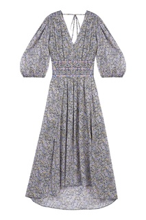 Синее хлопковое платье с цветочным принтом Maje