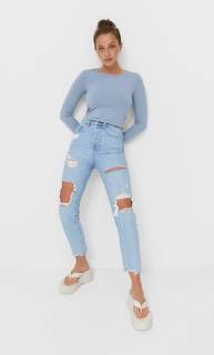 Stradivarius Укороченный Топ С Длинными Рукавами Небесно-Голубой Xs