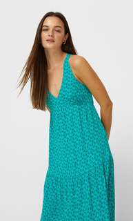 Stradivarius Длинное Платье С Цветочным Принтом Зеленый M