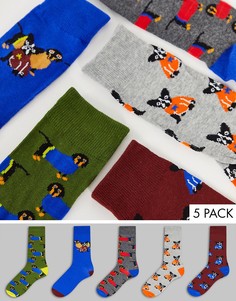 Набор из 5 пар носков с принтом собак Brave Soul-Голубой