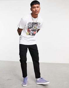 Белая футболка с надписями "Peace, Love, Happiness" New Love Club-Белый