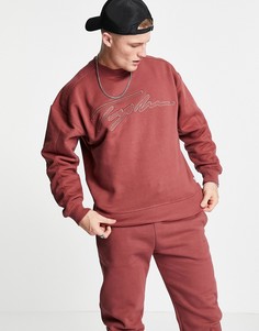 Бордовый однотонный свитшот с логотипом (от комплекта) Topman-Красный