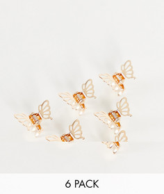 Набор из 6 маленьких заколок для волос в виде бабочки ASOS DESIGN-Золотистый