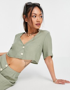 Шалфейно-зеленая укороченная атласная рубашка (от комплекта) ASOS DESIGN-Зеленый цвет