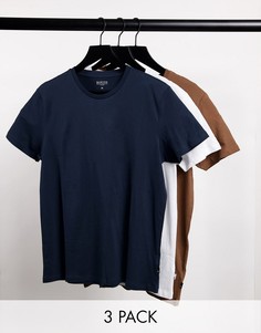 Набор из 3 футболок из органического хлопка темно-синего, белого и светло-коричневого цвета Burton Menswear-Многоцветный