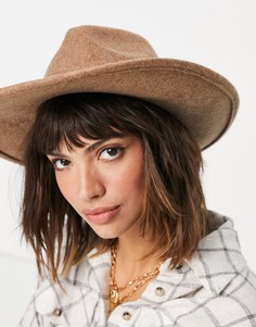 Бежевая фетровая шляпа федора с широкими полями ASOS DESIGN-Коричневый цвет