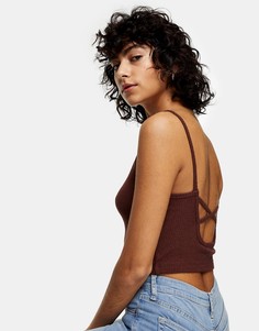 Майка в рубчик из ткани с начесом шоколадного цвета Topshop-Коричневый цвет