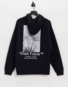 Черный oversized-худи с несколькими принтами логотипа и фотопринтом (от комплекта) ASOS Dark Future