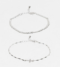 Эксклюзивный набор из 2 серебристых браслетов-цепочек плетения фигаро DesignB London Curve-Серебристый