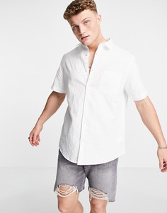Белая рубашка с короткими рукавами из ткани с добавлением льна River Island-Белый