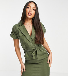 Платье-рубашка цвета хаки с завязкой на талии Noisy May Tall-Зеленый цвет