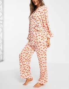 Пижамные рубашка в стиле кимоно и брюки с принтом с вишнями Y.A.S-Многоцветный