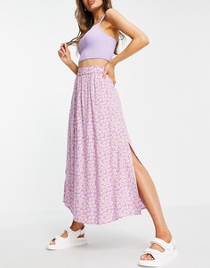 Фиолетовая юбка макси с боковым разрезом и цветочным принтом Y.A.S-Многоцветный