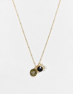 Ожерелье-цепочка с подвесками в виде искусственного жемчуга и камнями DesignB London-Золотистый