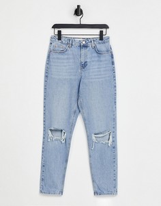Выбеленные джинсы в винтажном стиле со рваной отделкой Topshop-Голубой