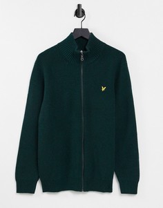 Вязаный кардиган на молнии в рубчик Lyle & Scott-Зеленый цвет