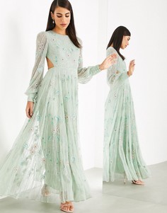 Платье макси с вырезом и цветочной отделкой ASOS EDITION-Зеленый цвет