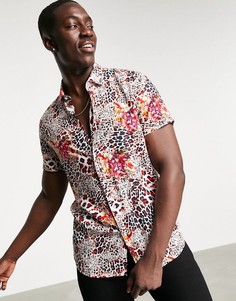 Рубашка с короткими рукавами и леопардовым/цветочным принтом Devils Advocate-Многоцветный