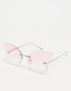 Солнцезащитные очки без оправы с бледно-розовыми стеклами с контурами бабочки ASOS DESIGN-Розовый цвет