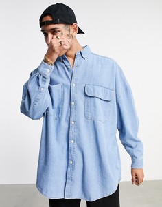 Джинсовая рубашка в стиле oversized в винтажном выбеленном синем цвете ASOS DESIGN-Голубой