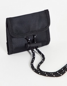 Черный кожаный бумажник с ремешком на шею ASOS DESIGN-Черный цвет