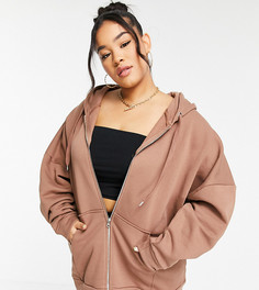 Коричневый худи в стиле oversized на молнии ASOS DESIGN Curve-Коричневый цвет