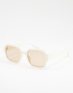 Кремовые квадратные солнцезащитные очки со светло-коричневыми стеклами ASOS DESIGN-Белый