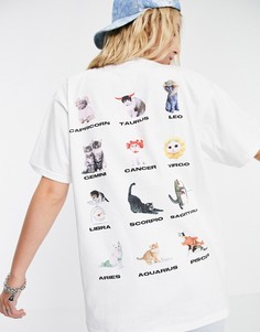 Oversized-футболка с принтом котов в виде знаков зодиака New Girl Order-Белый