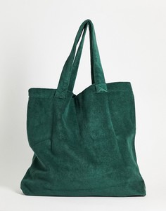 Сине-зеленая махровая сумка-тоут в стиле "oversized" (от комплекта) ASOS DESIGN-Зеленый цвет