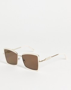 Гламурные солнцезащитные очки с большой угловатой оправой кремового цвета River Island-Белый