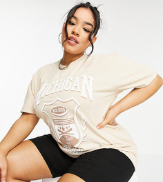 Бежевая oversized-футболка с надписью "Michigan" бежевого цвета Missguided plus-Светло-бежевый