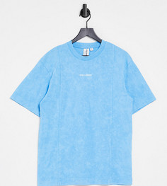 Голубая oversized-футболка с эффектом кислотной стирки и декоративными швами COLLUSION-Голубой