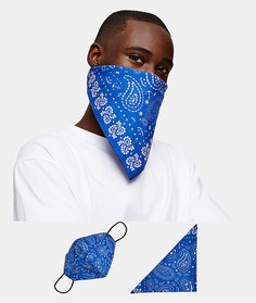 Темно-синие маска для лица и бандана с принтом пейсли Topman Roman Kemp-Голубой
