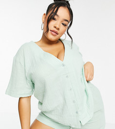 Эксклюзивная пижама из хлопка с рубашкой и шортами мятного цвета ASOS DESIGN Curve-Зеленый цвет