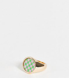 Золотистое кольцо с розово-зеленым шахматным принтом ASOS DESIGN Curve-Золотистый
