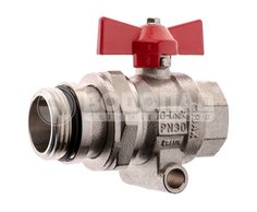 Кран шаровый G-Lock со сгоном и термометром, красная бабочка, 30бар, t-110*C, латунь Gibax