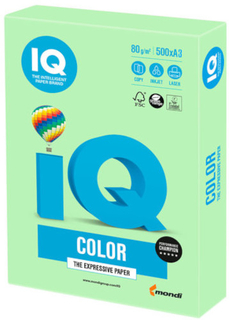 Цветная бумага для офиса IQ-COLOR А3, 80 г/м, 500 листов, пастель, зеленая (110797)