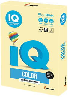Цветная бумага для офиса IQ-COLOR А4, 80 г/м, 500 листов, пастель, желтая (110673)