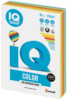 Цветная бумага для офиса IQ-COLOR А4, 80 г/м, 250 листов, микс интенсив (110691)