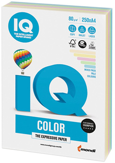 Цветная бумага для офиса IQ-COLOR А4, 80 г/м, 250 листов, микс пастель (110692)